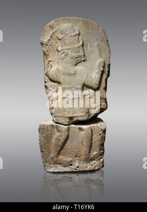 Hittite monumental relief sculpture of a god probably about to kill a lion (missing) with his axe. Late Hittite Period - 900-700 BC. Adana Archaeology Stock Photo