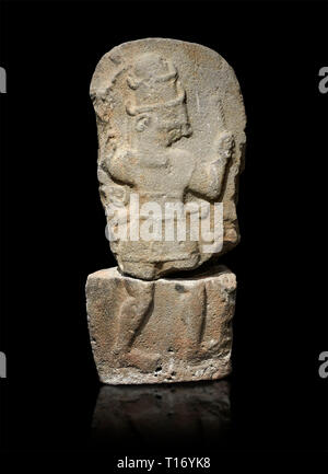 Hittite monumental relief sculpture of a god probably about to kill a lion (missing) with his axe. Late Hittite Period - 900-700 BC. Adana Archaeology Stock Photo