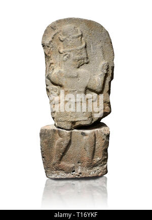 Hittite monumental relief sculpture of a god probably about to kill a lion (missing) with his axe. Late Hittite Period - 900-700 BC. Adana Archaeology Stock Photo