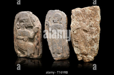 Hittite monumental relief sculptures, 900 - 700 BC, from Adana Archaeology Museum, Turkey. Against a black background Stock Photo