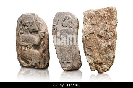 Hittite monumental relief sculptures, 900 - 700 BC, from Adana Archaeology Museum, Turkey. Against a white background Stock Photo