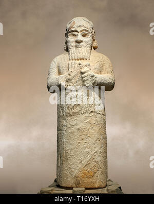 Hittite monumental statue probably of Tarhunda, the Storm God, standing on a cart being pulled by two bulls. Adana Archaeology Museum, Turkey. Stock Photo