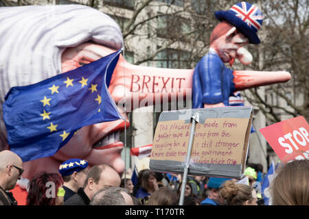 Theresa May puppet head amongst marchers, People's Vote March, London, England Stock Photo