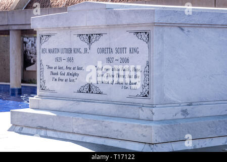 White marble tomb of Dr. Martin Luther King, Jr. and his wife Coretta Scott King at The King Center in Atlanta, Georgia. (USA) Stock Photo
