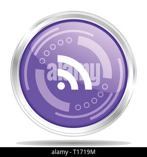 Rss silver metallic chrome border round web icon, vector illustration for webdesign and mobile applications isolated on white background Stock Vector