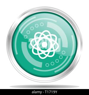 Atom silver metallic chrome border round web icon, vector illustration for webdesign and mobile applications isolated on white background Stock Vector