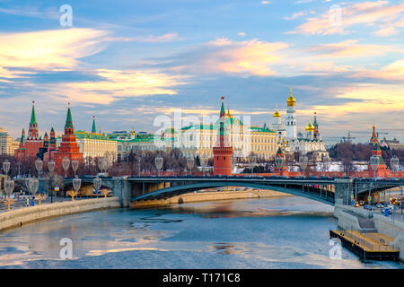 Morning city landscape with on Moscow Kremlin. Stock Photo