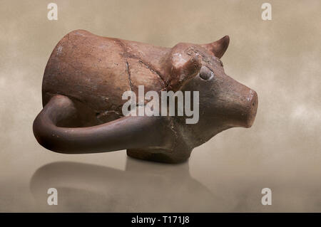 Hittite terra cotta ceremonial libation rhython in the shape of a boar. Hittite Old Period, 1650 - 1450 BC.  Hattusa Boğazkale. Çorum Archaeological M Stock Photo