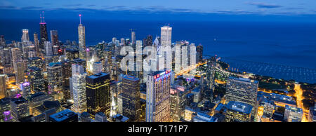 Aerial view of Chicago skyline by night, USA. Stock Photo