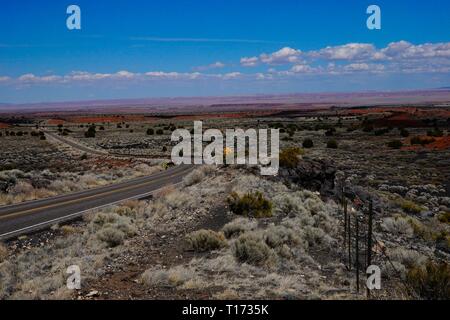 A road winds through the Painted Desert in Northern Arizona. Stock Photo