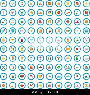 100 medieval icons set, cartoon style Stock Vector
