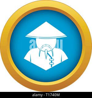 Asian man in conical hat icon blue vector isolated Stock Vector