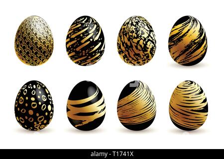 Happy Easter celebration card with golden abstractl design decorated on black easter eggs. Easter eggs Stock Vector