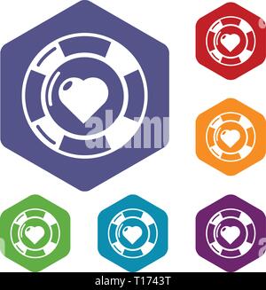 Casino chips icons vector hexahedron Stock Vector