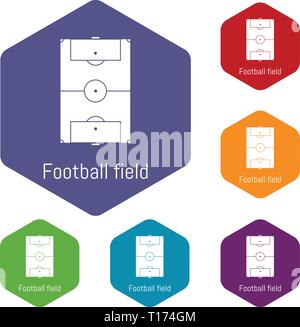 Football field icons vector hexahedron Stock Vector