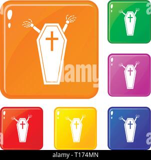 Halloween coffin icons set vector color Stock Vector
