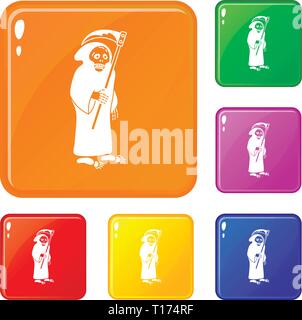 Death with scythe icons set vector color Stock Vector