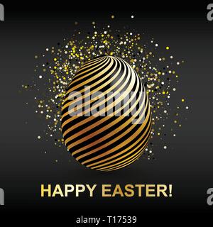 Happy Easter celebration card with golden black abstractl design decorated Stock Vector