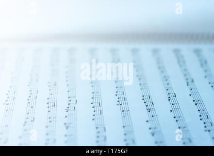 Music sheets on white background. Sheets with musical notes. Stock Photo