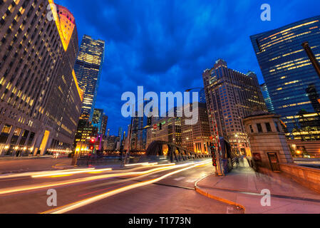 Night view of Chicago downtown in Chicago, Illinois Stock Photo