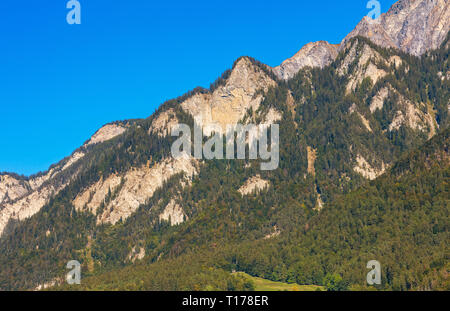 Summits of the Alps as seen from the town of Chur in Switzerland at the end of September. The town of Chur is the capital of the Swiss canton of Graub Stock Photo