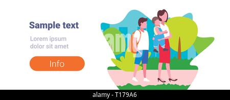 mother with schoolboy and baby boy walking in city public park happy family woman with two children enjoying walk outdoor landscape background full Stock Vector