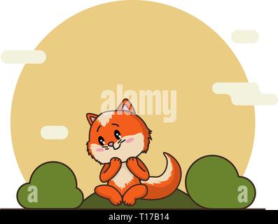 Cute litttle red fox in cartoon style. Stock Vector