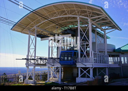 STONE MOUNTAIN, GEORGIA, USA - MARCH 19, 2019: Mountain station of Summit Skyride. High-speed Swiss cable car on top of Stone Mountain. Stock Photo