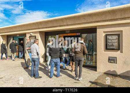 LAS VEGAS, NEVADA, USA - FEBRUARY 2019: People waiting to board a monorail at the station at the Luxor Hotel on Las Vegas Boulevard. Stock Photo