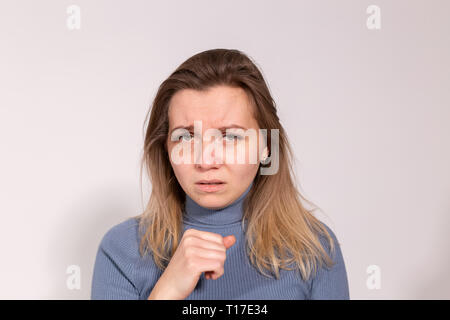 People, violence and abuse concept - Close-up portrait of crying woman with smeared mascara Stock Photo