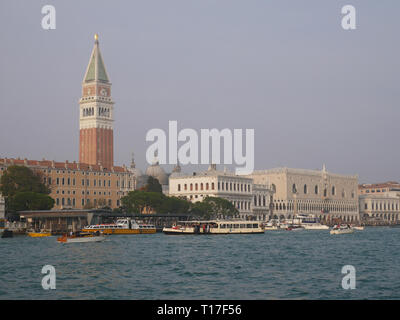 A view across the Grand Canal in Venice, Italy in October 2017, showing water buses and water taxis. Stock Photo