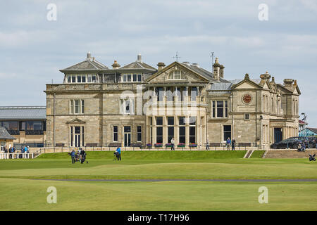 ST. ANDREWS, FIFE, SCOTLAND - SEPTEMBER 5, 2017: St. Andrews Clubhouse and Golf Course of the Royal & Ancient where golf was founded in 1754, consider Stock Photo