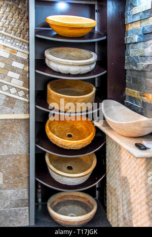 Izmir, Turkey, 24 March 2010: Izmir Natural Stone Fair, Travertine Sink Stock Photo