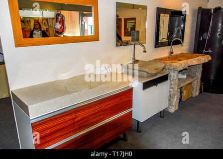 Izmir, Turkey, 24 March 2010: Izmir Natural Stone Fair, Travertine Sink Stock Photo