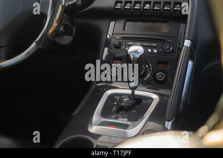 automatic gear parked inside modern vehicle car automobile. Stock Photo
