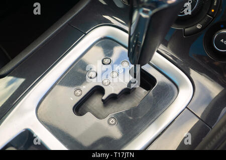 automatic gear parked inside modern vehicle car automobile. Stock Photo