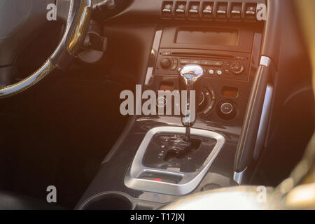 automatic gear parked inside modern vehicle car automobile. Stock Photo