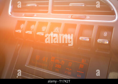 Car conditioner. The air flow inside the car. Detail interior. Air ducts, deflectors on the car panel. Stock Photo