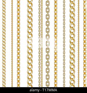 Abctract seamless pattern with golg chain on white background for fabric. Trendy repeating print. Stock Vector