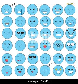 emoticon faces showing different emotions. Joy, sadness, anger, talking, funny, fear, smile. Isolated illustration on white background. Stock Vector