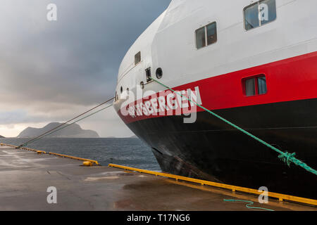 Hurtigruten ship MS Spitsbergen moored at the quayside (Skansekaia) in Ålesund, Møre og Romsdal, Norway Stock Photo