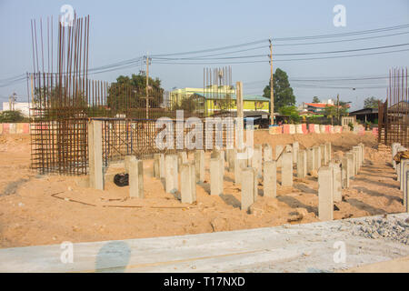 Deformed steel bar structure, rebar And piles to build bridges Stock Photo