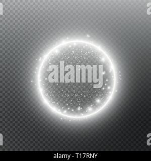 Vector light ring. Round shiny frame with lights dust trail particles isolated on transparent background. Stock Vector