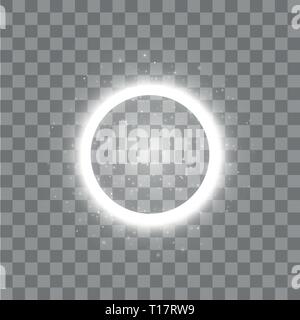 Vector light ring. Round shiny frame with lights dust trail particles isolated on transparent background. Stock Vector