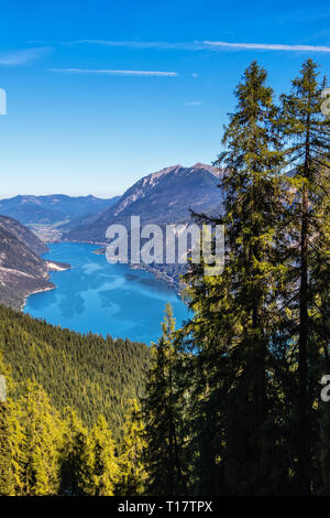During a hike on the Bärenkopf you will always have great views of the Achensee and the Tyrlean Alps. Stock Photo