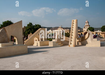 View of the historic Jantar Mantar astronomical observatory in Jaipur Stock Photo