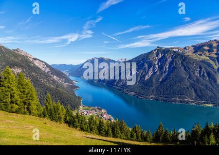 During a hike on the Bärenkopf you will always have great views of the Achensee and the Tyrlean Alps. Stock Photo