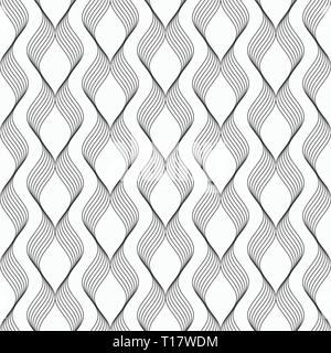 Abstract wavy seamless pattern. Curved wavy lines. Classical antique ornament. Geometric stylish background. Waves forming grid. Monochrome vector. Stock Vector