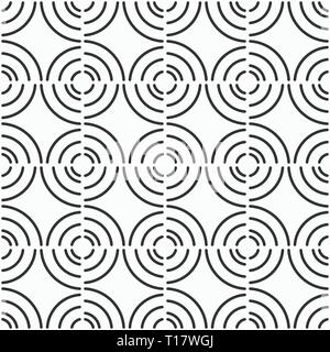 Abstract seamless pattern of circles divided into four parts and curves. Modern stylish texture. Vector monochrome  background. Stock Vector