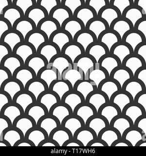 Fish-scales seamless pattern. Japanese backdrop. Ethnic texture. Minimalistic graphic print. Abstract monochrome vector background. Stock Vector